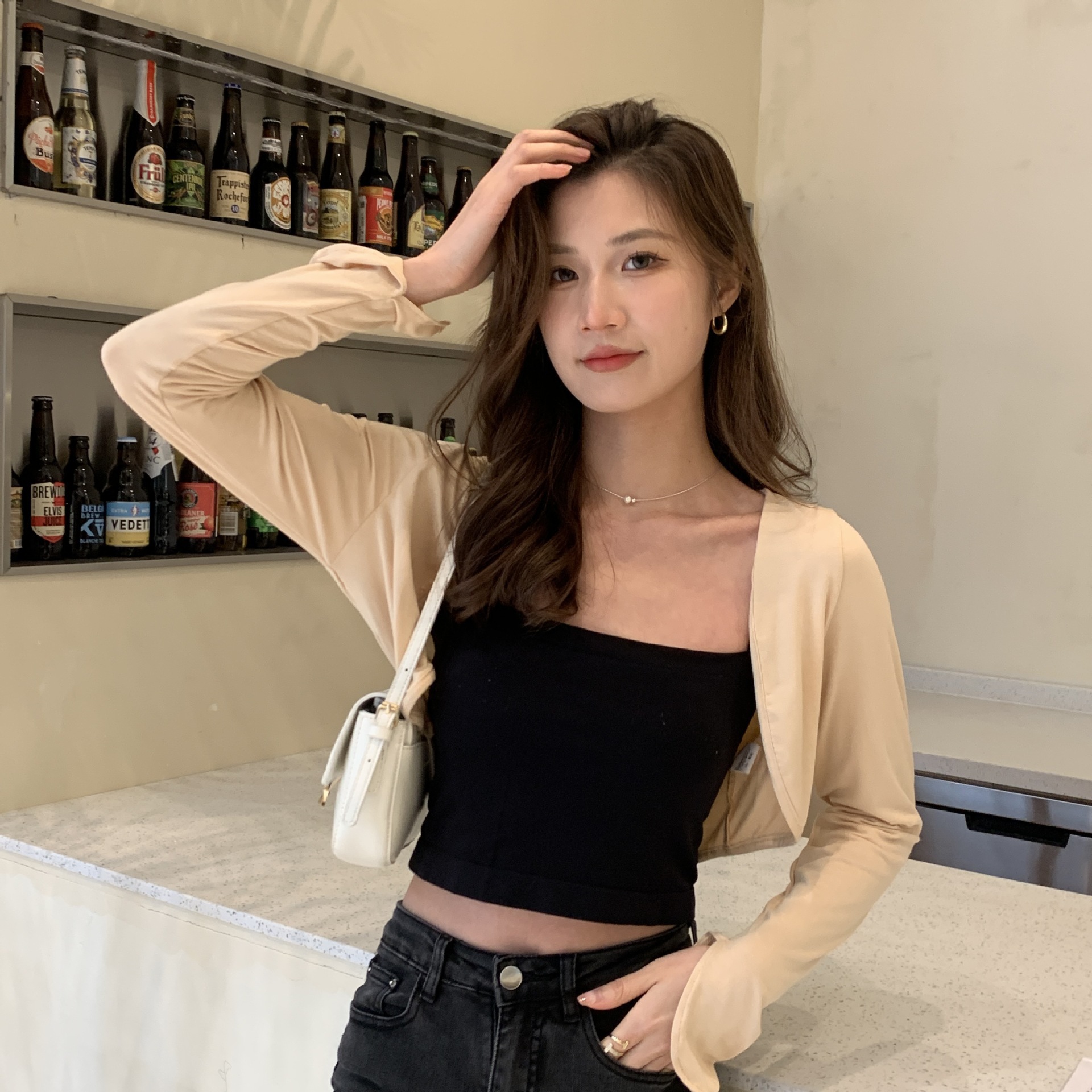 French waistcoat modal short small outer wear pure style with strap skirt cardigan sun protection clothing yoga dance clothes