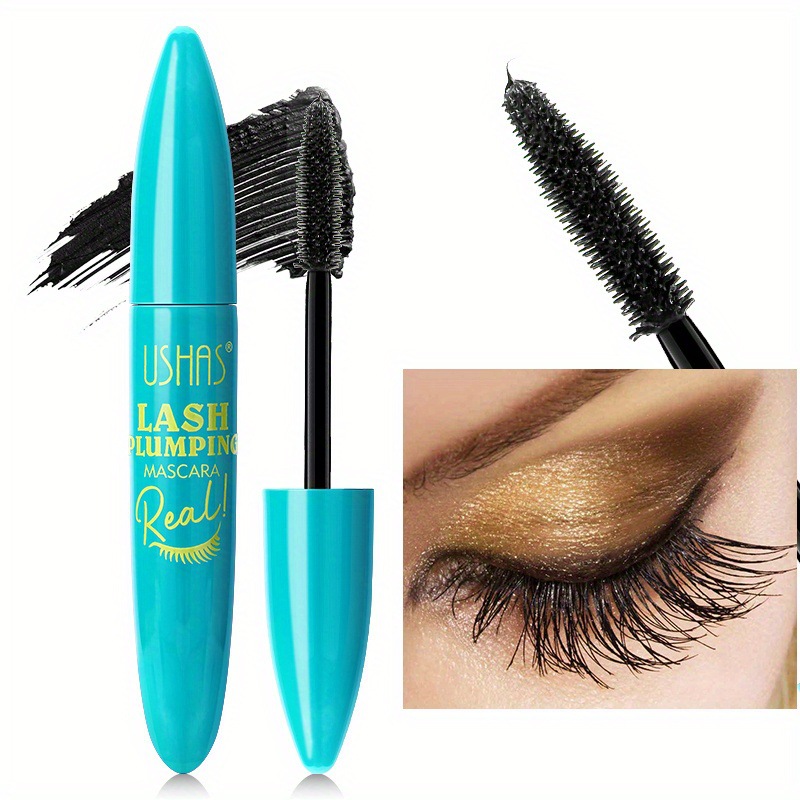 Mascara neutra de maquillaje explosivo transfronterizo USHAS grueso y largo rizado 4D impermeable fibra líquida mascara