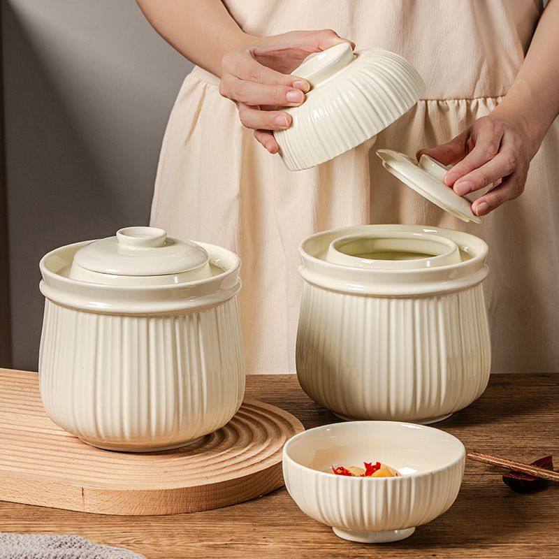 北歐簡約萊茵泡菜罈子家用大容量陶瓷罐儲物罐帶蓋酸菜罈子密封罐