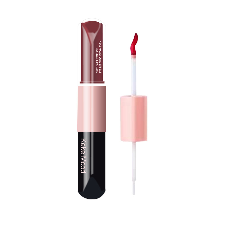 KeKe Mood Double Head Double Effect Lip Esmalte Silk Brilliant Superposición Espejo de maquillaje de retención de lápiz labial esmalte labial