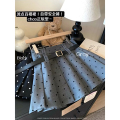 黑色美式波点高腰半身裙女早秋新款防走光显瘦百褶裙百搭A字短裙