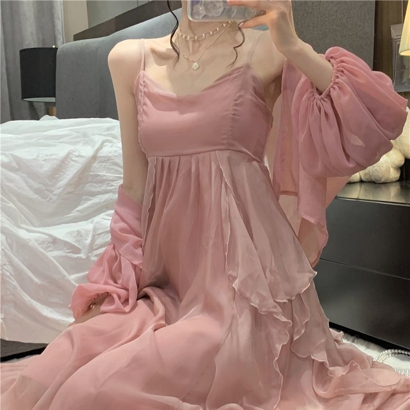 法式温柔风吊带连衣裙女装秋季2025新款设计感仙女超仙森系长裙子|undefined