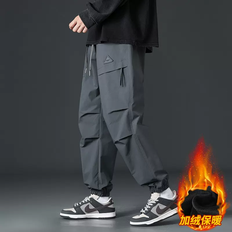 工装裤男士秋冬加绒加厚宽松束脚男生运动裤子男款潮牌冬季休闲裤