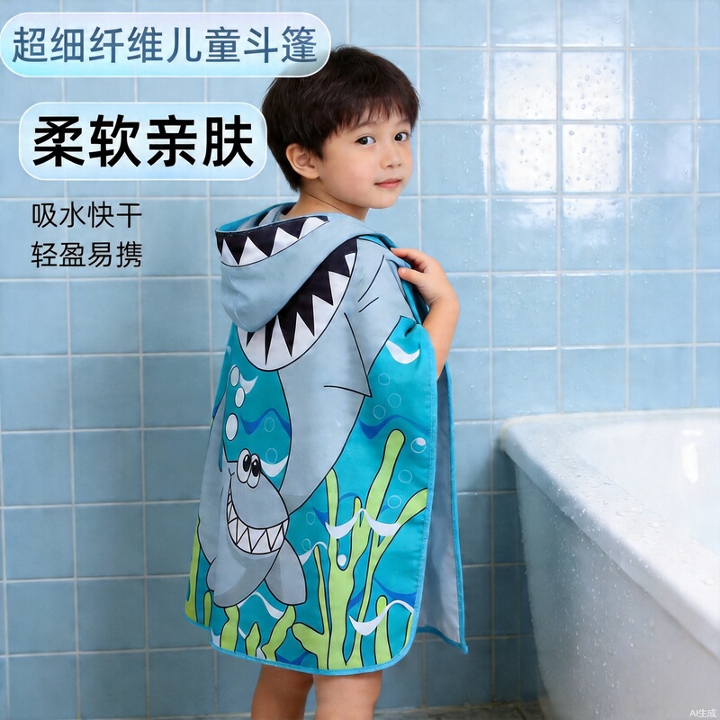 Microfiber Children's Bath Towel Hooded Cloak Cartoon Children's Printed Cloak Plus Swimming Absorbent Quick-Drying Towel