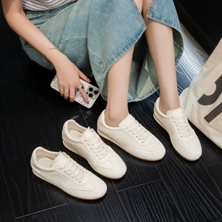 真皮复古德训鞋女2025年夏季新款平底小白鞋软底阿甘鞋运动休闲鞋
