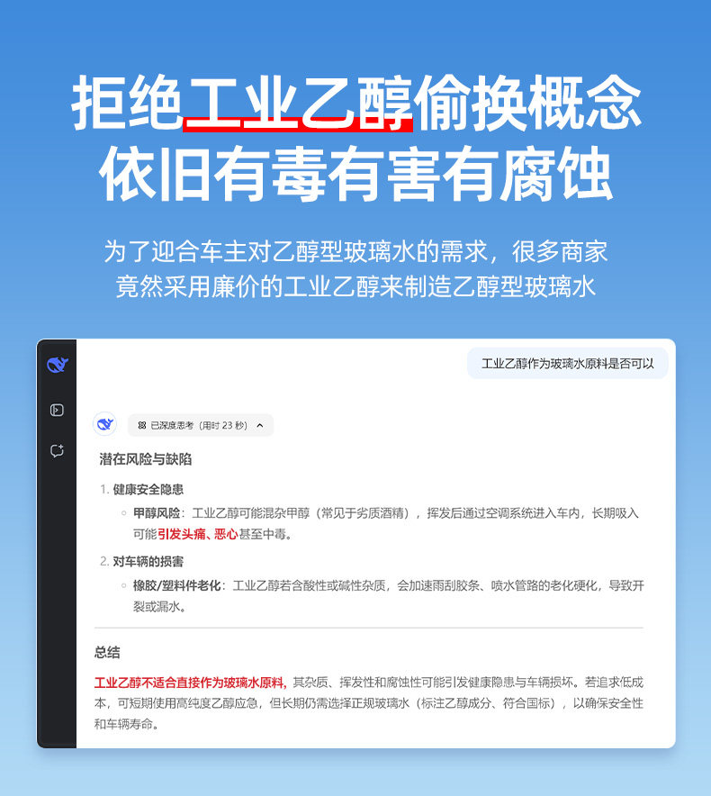 Car windshield cleaner for removing dirt and oil film, insect glue, ethanol, wiper fluid, non-stick water for summer use