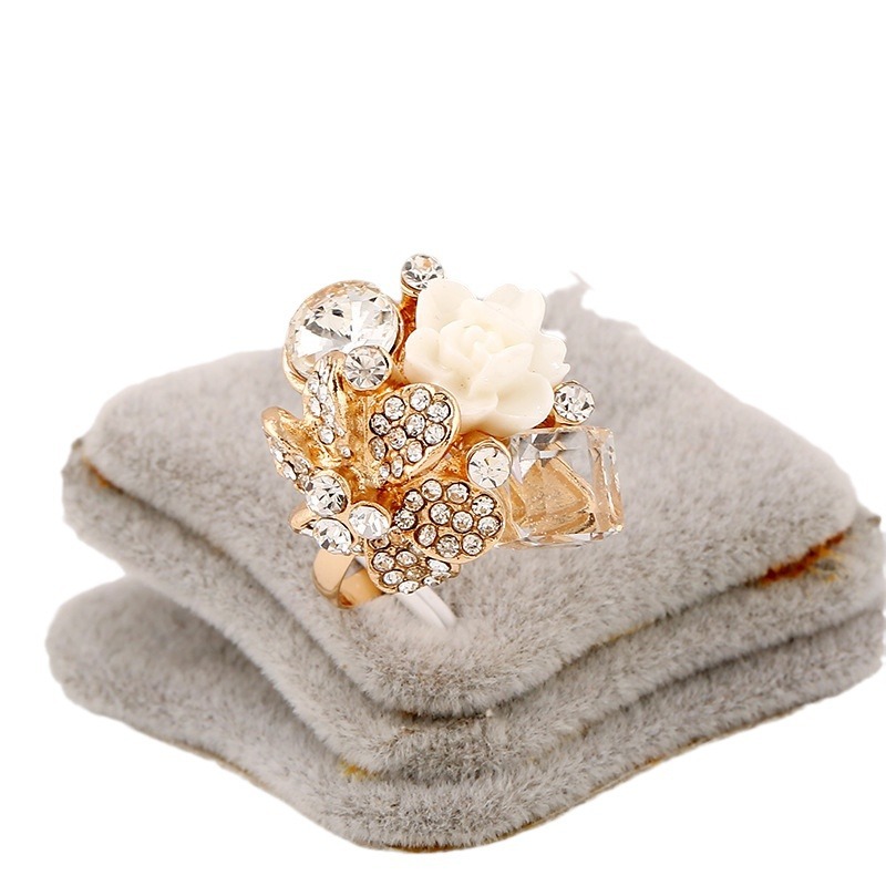 Joyería europea y americana colorido cristal gema anillo abierto personalidad moda anti-alergia resina flor anillo
