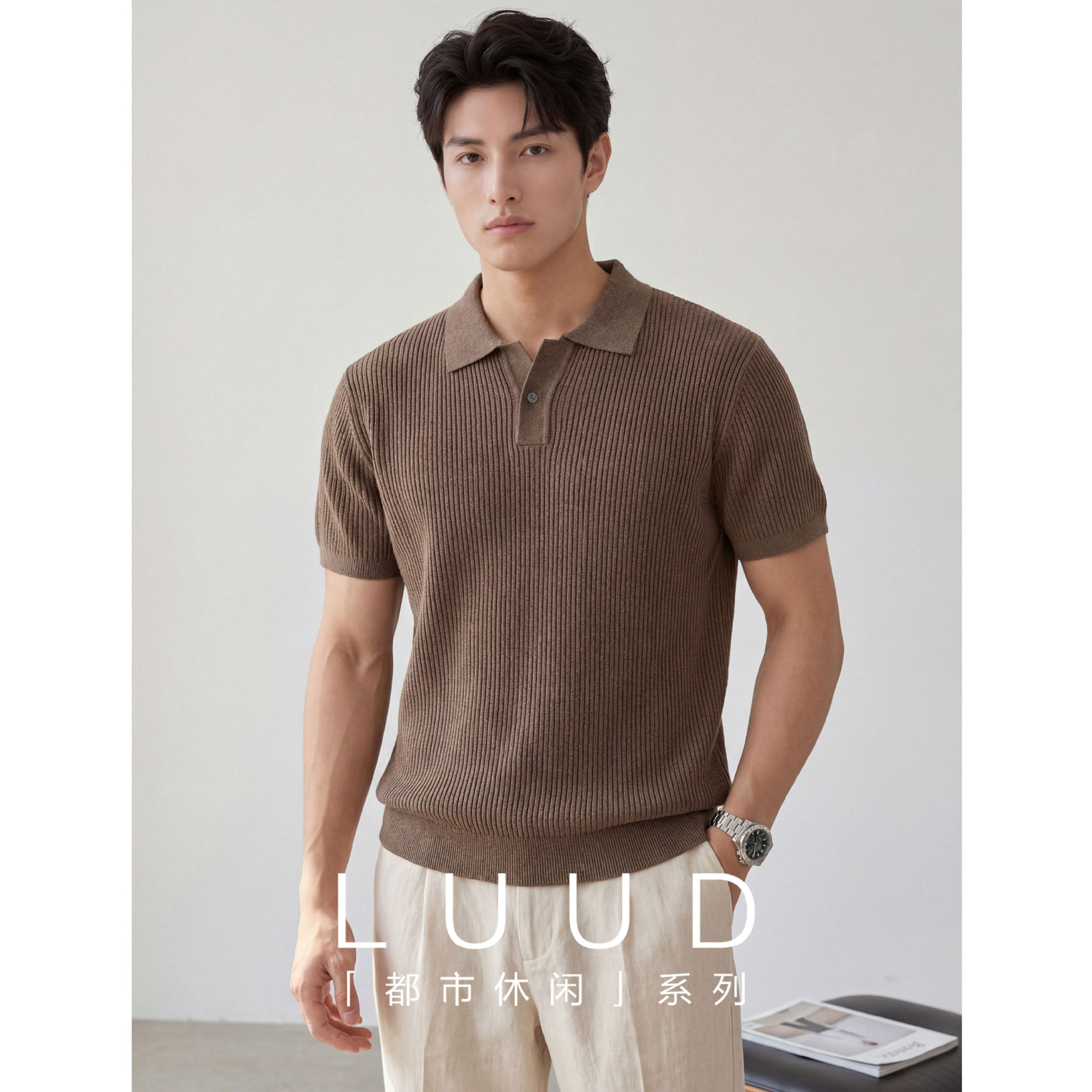 Polo camiseta de punto camiseta de manga corta camiseta de hombre cuello en V Paul rayas viejas líneas de negocios de verano fábrica transfronteriza mayorista