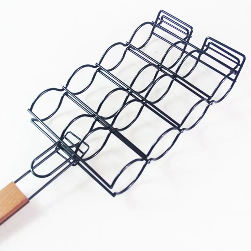 Cesta para Barbacoa con Mango de Madera de Acero Inoxidable, Antiadherente, para Camping y Parrilla