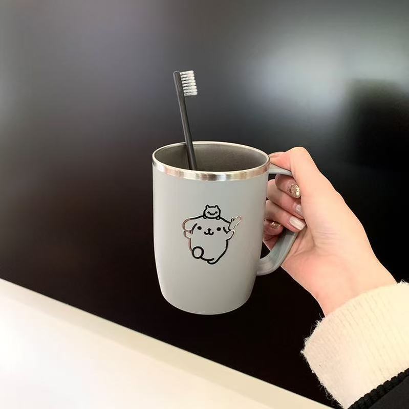 日式不锈钢洗漱口杯防霉刷牙水杯子带手柄一家三口简约可爱家用|undefined