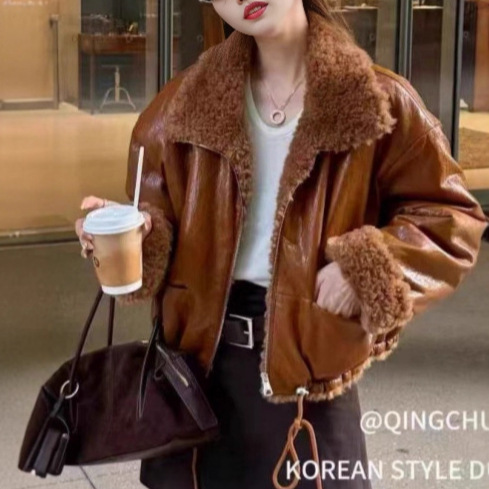 Lamb Fur All-In-One Leather Jacket for Women European Station 2025 Winter New Thickeneded Warm Jacket Top Lamb Fur All-In-One Leather Jacket for Women European Station 2025 Winter New Thickeneded Warm Jacket Top