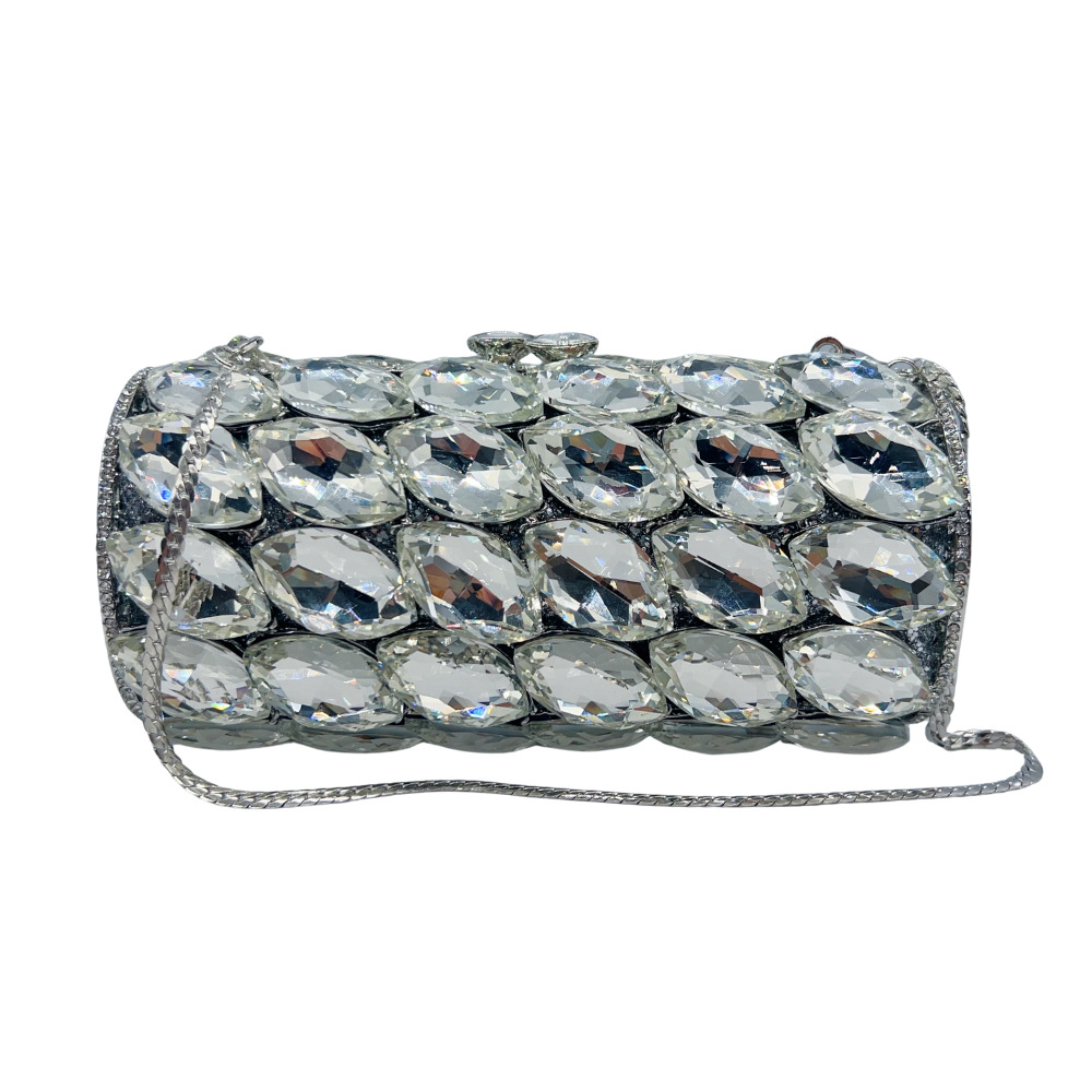 Túi clutch nữ cầm tay hình trụ pha lê kim cương giả sang trọng dự tiệc — Bạc, vàng, vàng và trắng, Rượu sâm banh