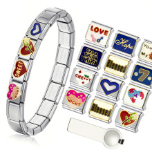 亚马逊爆款拼图爱心意大利模块手链 Italian Module Bracelet配件