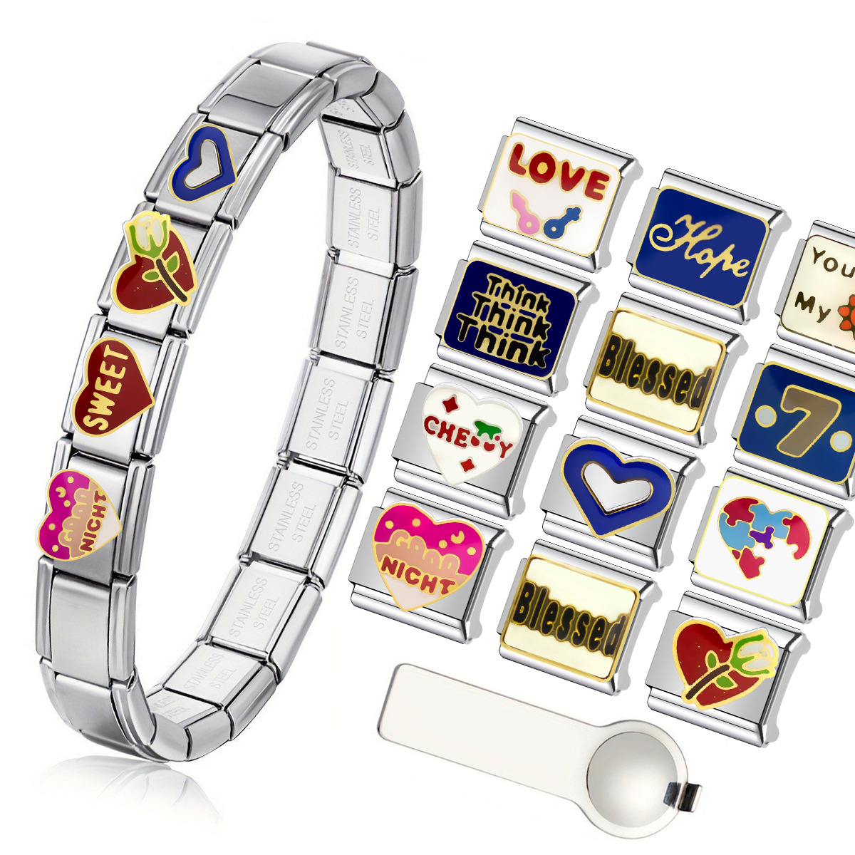 亚马逊爆款拼图爱心意大利模块手链 Italian Module Bracelet配件