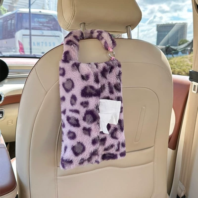 Decoration Tissue Hanging Bag, Car tissue box/set - rabbit-fur-leopard-print-tissue-box-purple