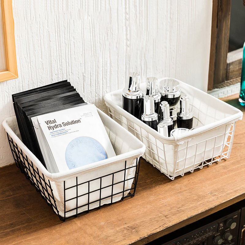 Cestas de almacenamiento de hierro forjado cocina snack cestas de almacenamiento de juguetes de escritorio cestas de cosméticos de baño acabado caja de almacenamiento