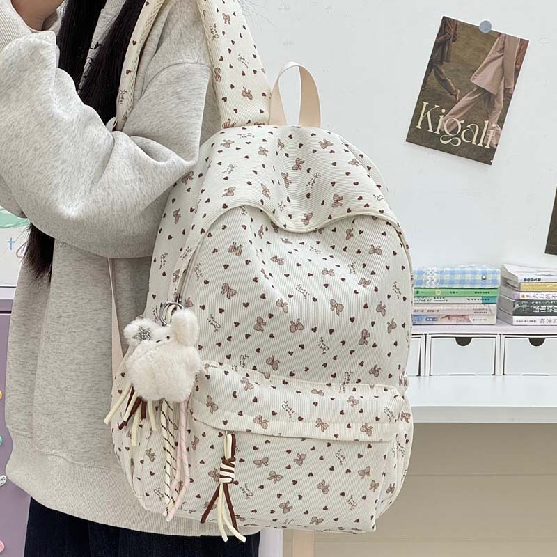 Corduroy School Bag for Elementary School Girls, Ins-Style Fresh Bow Backpack, Lightweight Travel Backpack for High School Students Corduroy School Bag for Elementary School Girls, Ins-Style Fresh Bow Backpack, Lightweight Travel Backpack for High School Students