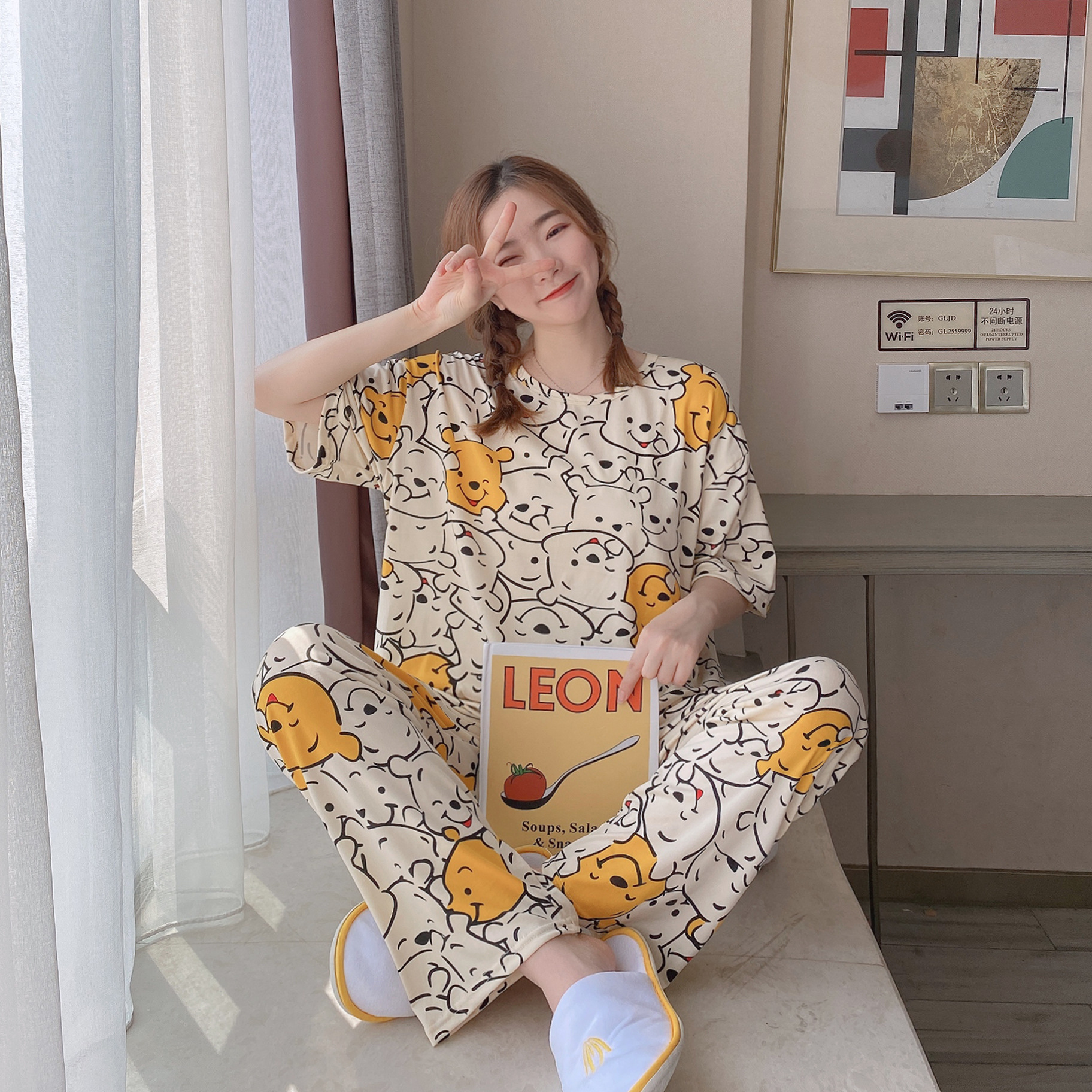女性のためのパジャマ夏半袖韓国スタイル春と秋のかわいいズボン薄い 2025 ルーズホーム服セット大きいサイズ漫画