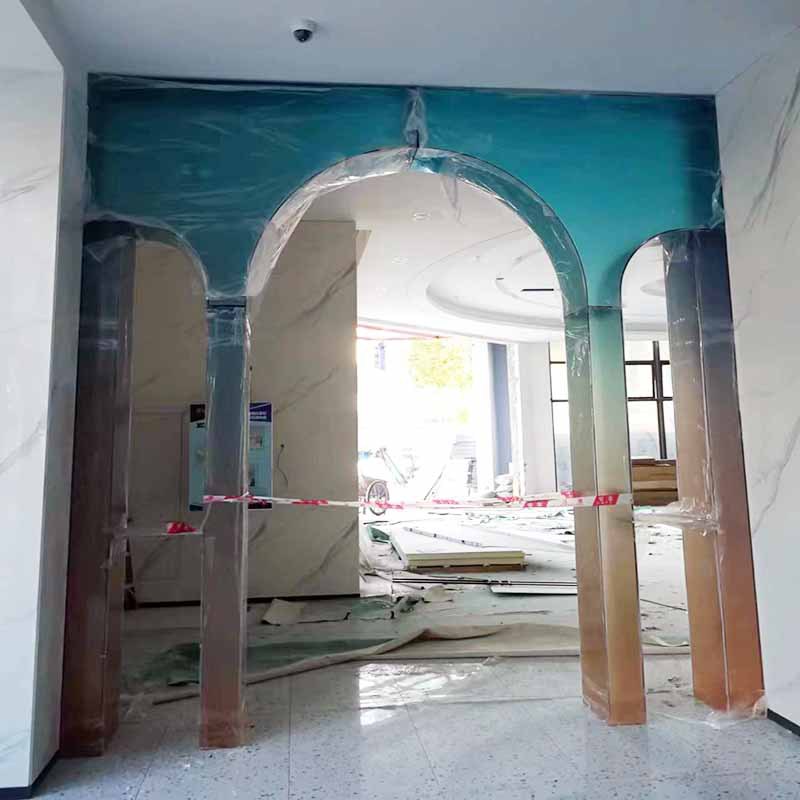 有机玻璃渐变工艺品异形热弯打磨抛光沾结大型产品拱门框商务装饰