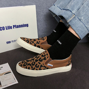 2023 Summer New Women's Shoes Korean-style Leopard Print Dark All-match Lazy Slip-on Canvas Shoes Flat Shoes Women's Shoes