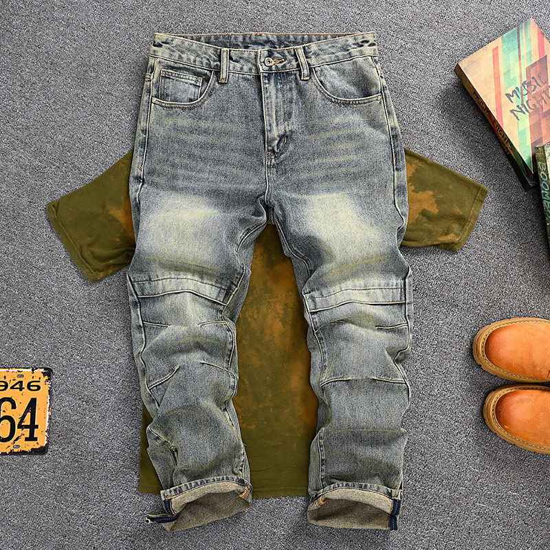 Men's Retro Straight Leg Distressed Jeans Loose Long Trousers Trendy American Youth Disco Squared Versatile_mkmklike.com