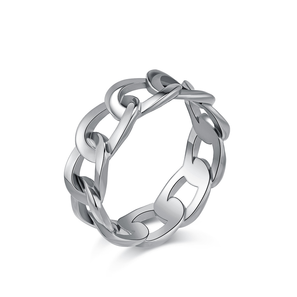 Europäisch-amerikanischer INS-Ring im schlichten, neutralen Stil mit hohler kubanischer Kette aus Edelstahl für Damen und Herren, Paare, Titanstahl_voghion.com
