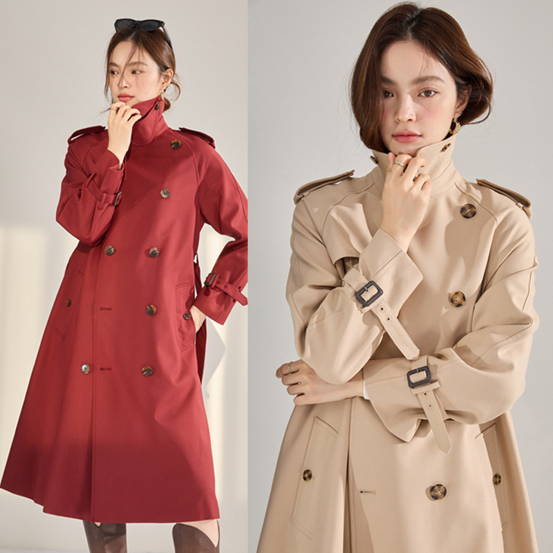 26 Spring New Collection Ancora Red Trench Coat Double-Breasted Oversized Classic Casual Long Coat for Women 22397