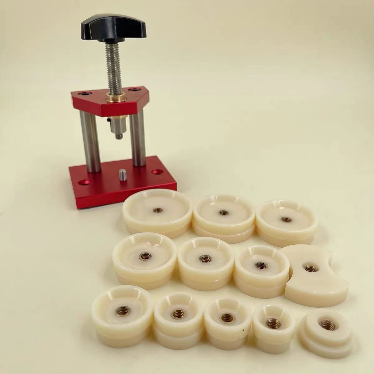 修表工具小型红色压机 台式压表后盖器压盖机模具中间带金属芯