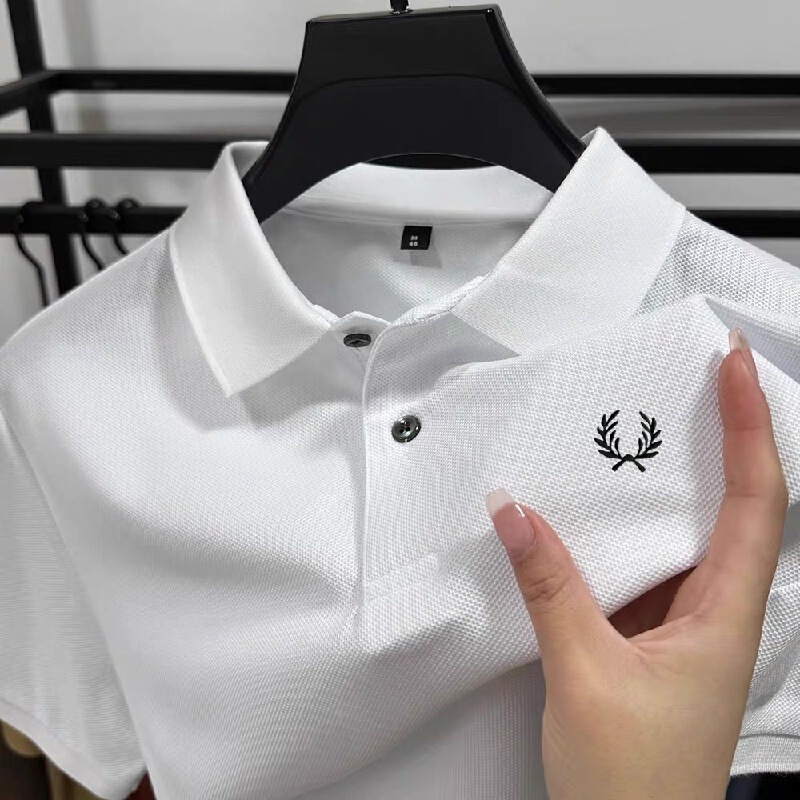 New Summer Style Short-Sleeved High-Quality Pure Cotton Polo Shirt with Embroidery, Wheat Ear Design, Fashionable Casual Top Polo Shirt