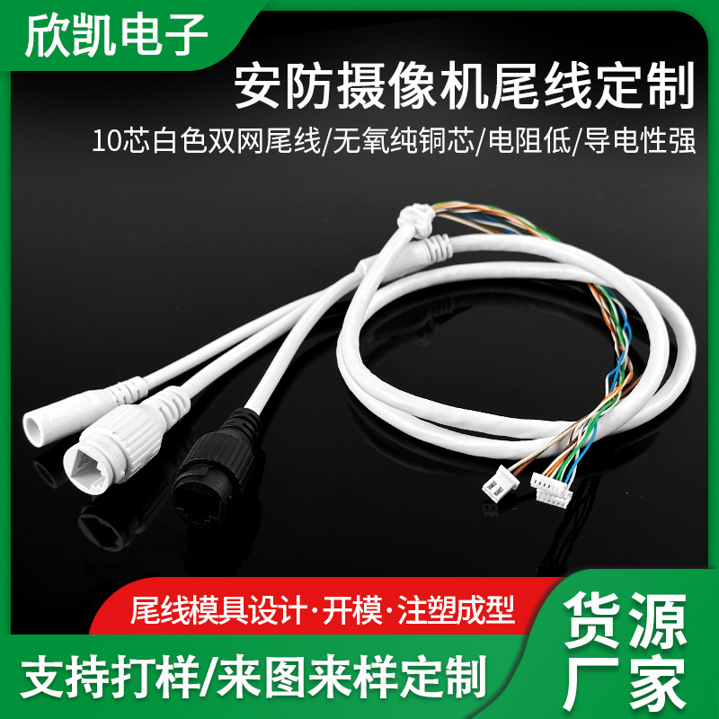 10芯DC插头安防监控尾线RJ45双接口网络监控摄像头视频音频电源线