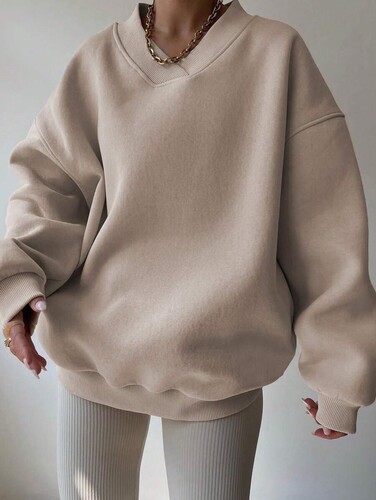 2025 new autumn Amazon European and American casual women's solid color long-sleeved round neck sweatshirt loose large size sweatshirt