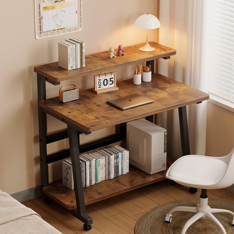 Rollable Desk with Monitor Stand, Suitable for Students' Small Spaces as a Writing Desk or Computer Desk