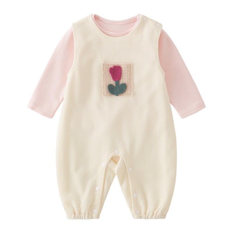 Traje de una pieza para bebé, top rosa para bebés y niños pequeños con tirantes de flores, pantalones de pedo, mameluco