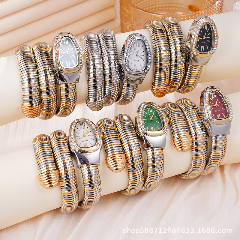 Cross-Border Live Broadcast Popular Snake-Shaped Diamond-Encrusted Women's Watch Niche Fashion Women's Quartz Watch Bracelet Women's Watch Manufacturer