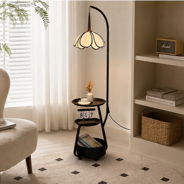 Retro Petal Multi-Layer Storage Coffee Table Floor Lamp Living Room Sofa Corner Tulip Eye-Protection Floor Lamp Wholesale Retro Petal Multi-Layer Storage Coffee Table Floor Lamp Living Room Sofa Corner Tulip Eye-Protection Floor Lamp Wholesale