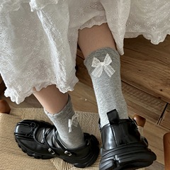 後跟蕾絲蝴蝶結堆堆襪子女ins學院風百搭中筒襪子韓系女襪休閒風