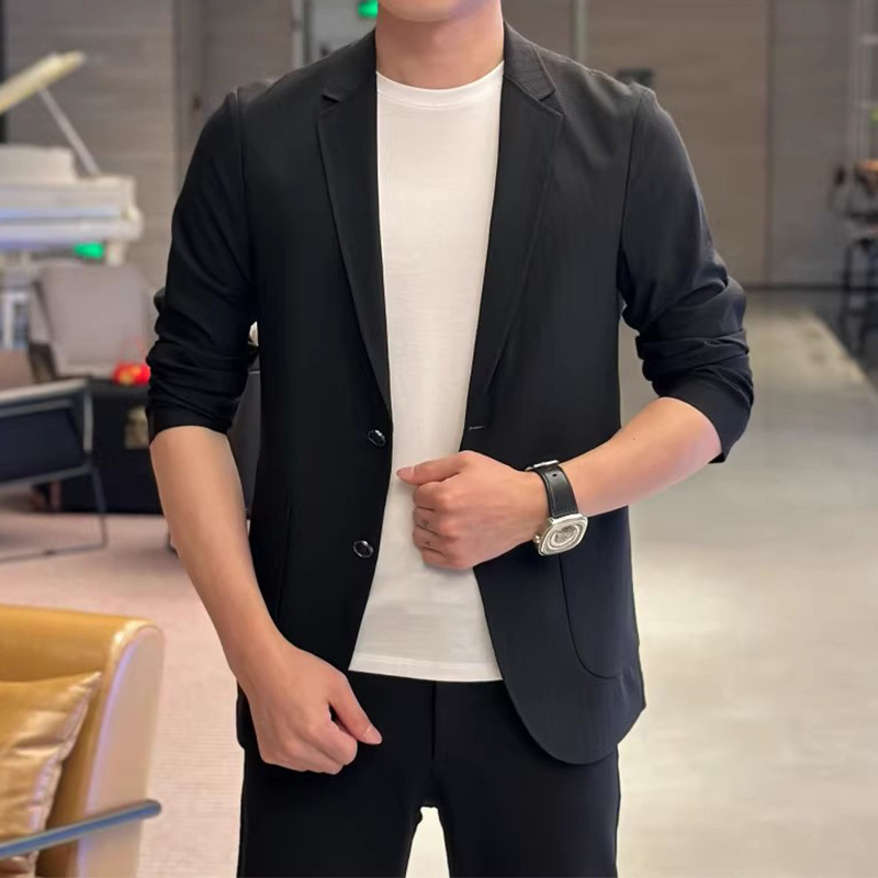 Men's 2025 Spring/Summer High Elasticity Suit Ice Silk Draped Anti-Wrinkle Casual Slimming Suit Versatile Thin Jacket Men's 2025 Spring/Summer High Elasticity Suit Ice Silk Draped Anti-Wrinkle Casual Slimming Suit Versatile Thin Jacket