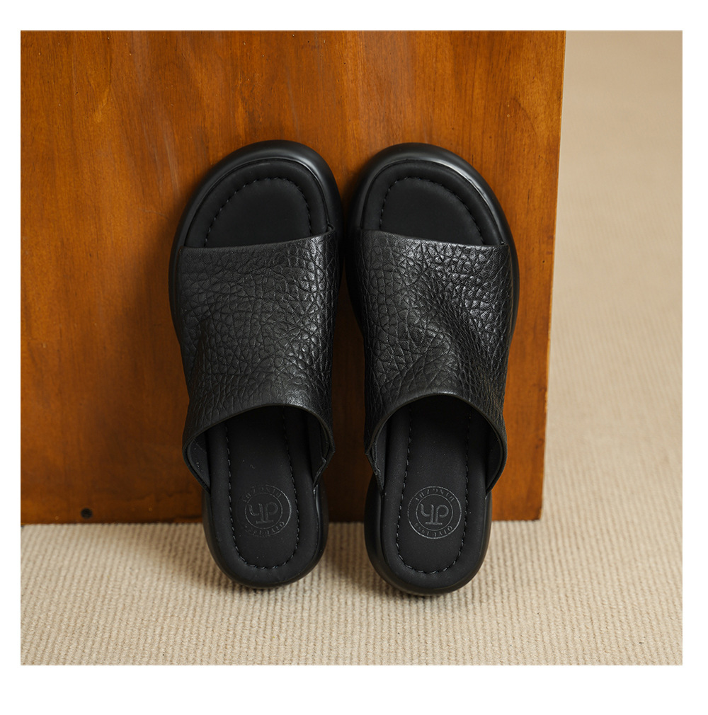 Dép sandal nữ quai chữ V đế dày da cừu khóa thắt lưng — đen chi tiết 16