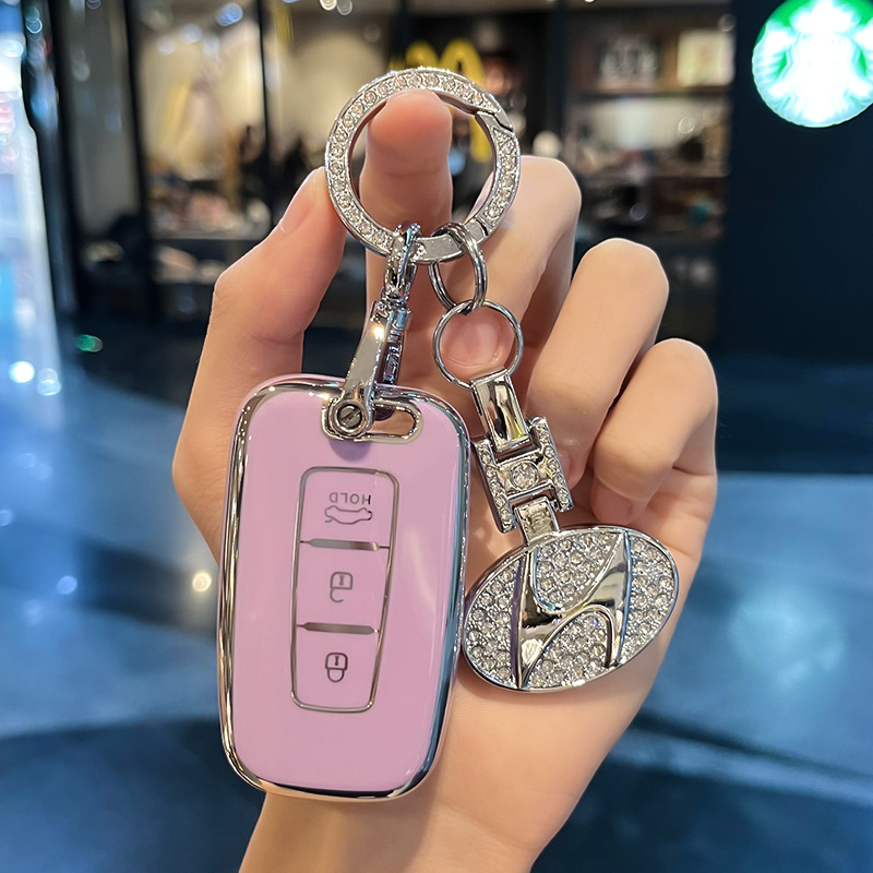 현대 D-스마트 3 키 [퍼플 싱글 쉘] + 다이아몬드 세트 자동차 마크