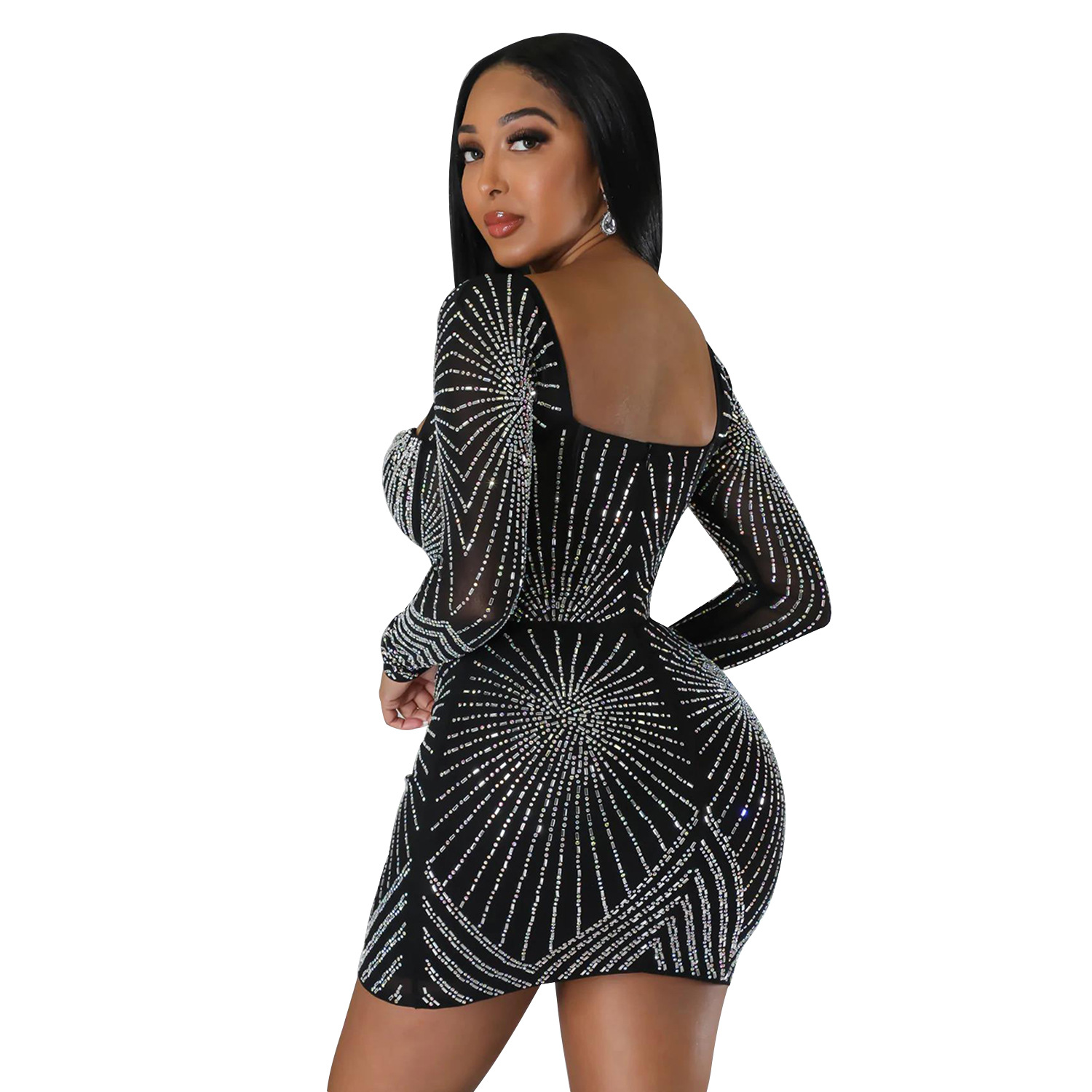 392g Weight Above Knee Dress Length Type Long Sleeve Sleeve Length Party Dress Dresses Type Regular Sleeve Sleeve Type Spandex, Polyester Fabric Type Mid Waist Waist Line Daily Occasion V Neck Neckline Regular Fit Fit Type Solid Color Pattern Summer, Spring, Autumn Season Women's Gender Diamond Design Elegant Style Wholesale Women's Elegant Diamond Solid Color Daily V Neck Long Sleeve Party Dress 18