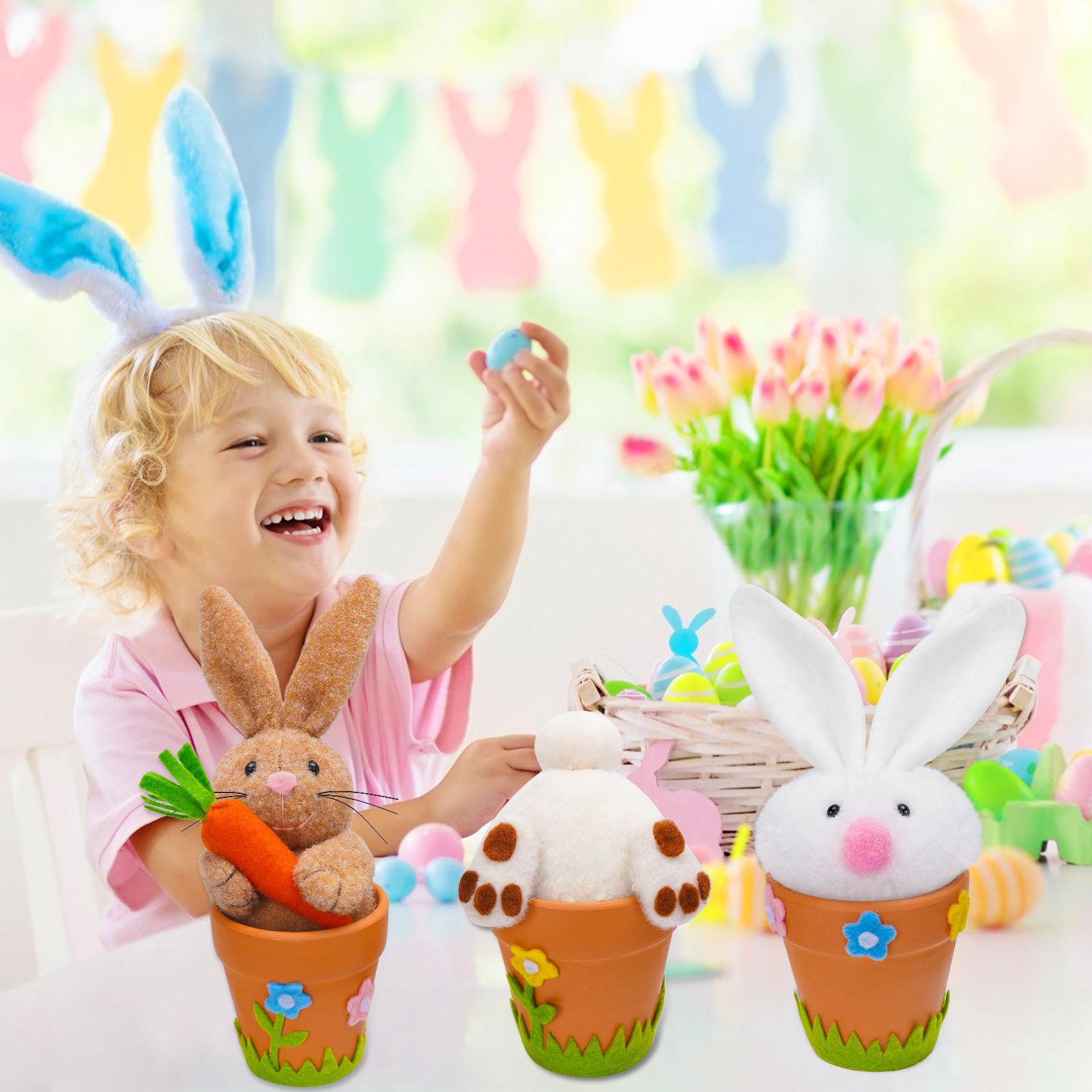 Transfronterizo nuevo conejo de Pascua decoración de cerámica maceta zanahoria partido decoraciones de vacaciones en casa