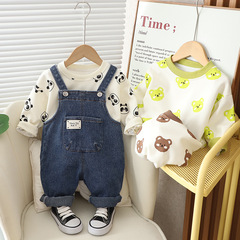 2023 Spring and Autumn New Children's Overalls Printed Bear Cartoon Back Pendant Bear Carrier Baby Suit Children's Clothing