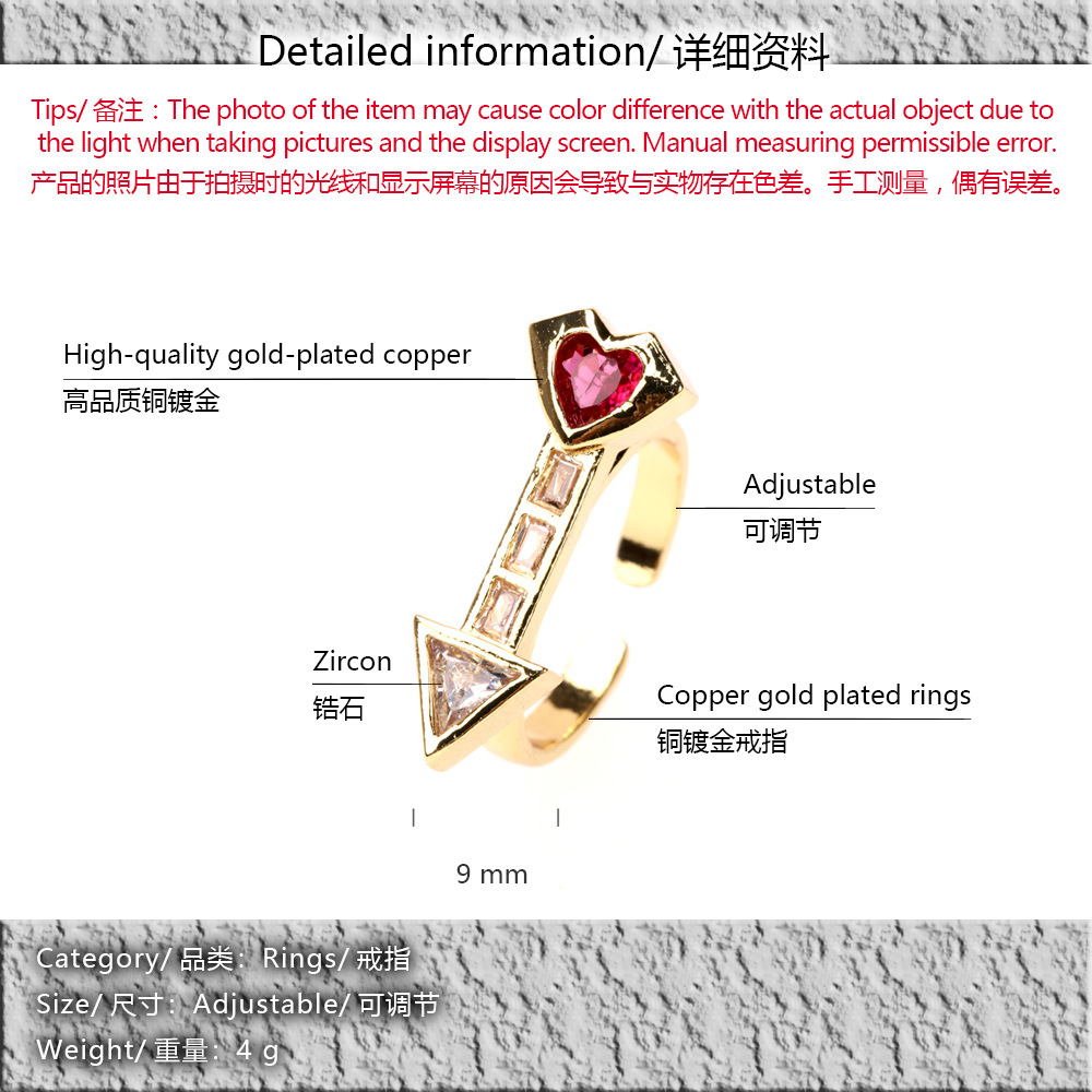 Wholesale Jewelry Zircon Heart Copper Ring Nihaojewelry display picture 16