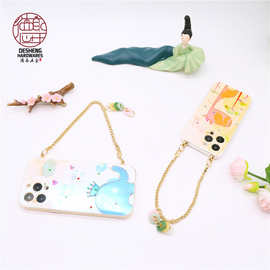 原创多色玉石平安扣粉玉青玉手机壳链挂饰挂件配饰提手手挽链防摔