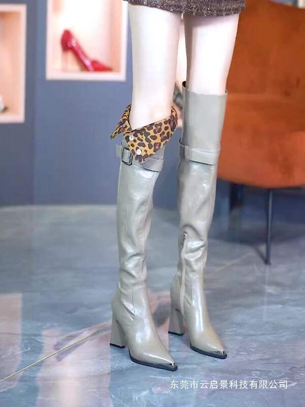 Korean Fashion Boots 2026 Spring Style Belt Buckle Slim Boots Women's High Heels Pointed Toe Chunky Heel Over-The-Knee Long Boots Korean Fashion Boots 2026 Spring Style Belt Buckle Slim Boots Women's High Heels Pointed Toe Chunky Heel Over-The-Knee Long Boots