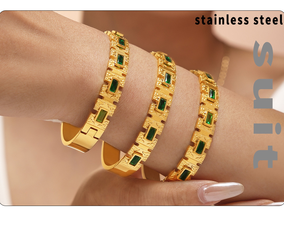 Smaragdgrünes Armband aus Titanstahl mit Retro-Charme, hochwertiger Optik, vielseitigem und einzigartigem Design, farbechtem Schmuck für Damen_voghion.com