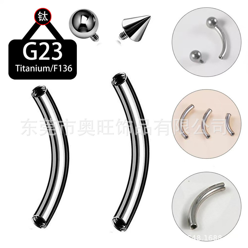 G23 Titanium Internally Threaded Bent Rod F136 Eyebrow Stud Lip Stud Tongue Stud Replacement Accessories DIY Piercing Jewelry Internal Thread Rod Wholesale