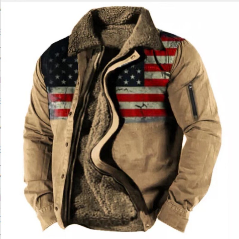 2024 Cross-border Winter Thickened Side Slit Pocket Casual Zipper Loose Youth Cotton Jacket Men's Fleece Jacket