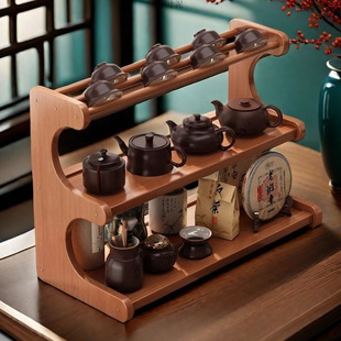 New Chinese Style Desktop Display Rack for Chinese Tea Room, Purple Clay Teapot Display, Tea Cabinet, Tea Table, Tea Cup Rack, Storage Rack