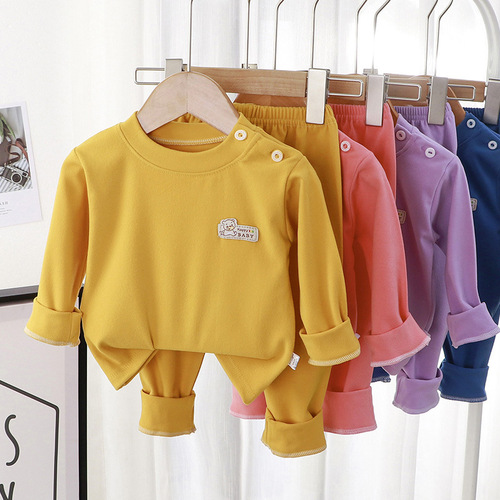  Spring and Autumn New German Velvet Suit Boys' Warm Pajamas Girls Home Clothes Baby Underwear Children's Clothes